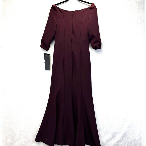 NWT MGNY Madeline Gardner Ruched Off Shoulder Evening Gown Sz 6 Plum Dress $394 - Picture 4 of 16